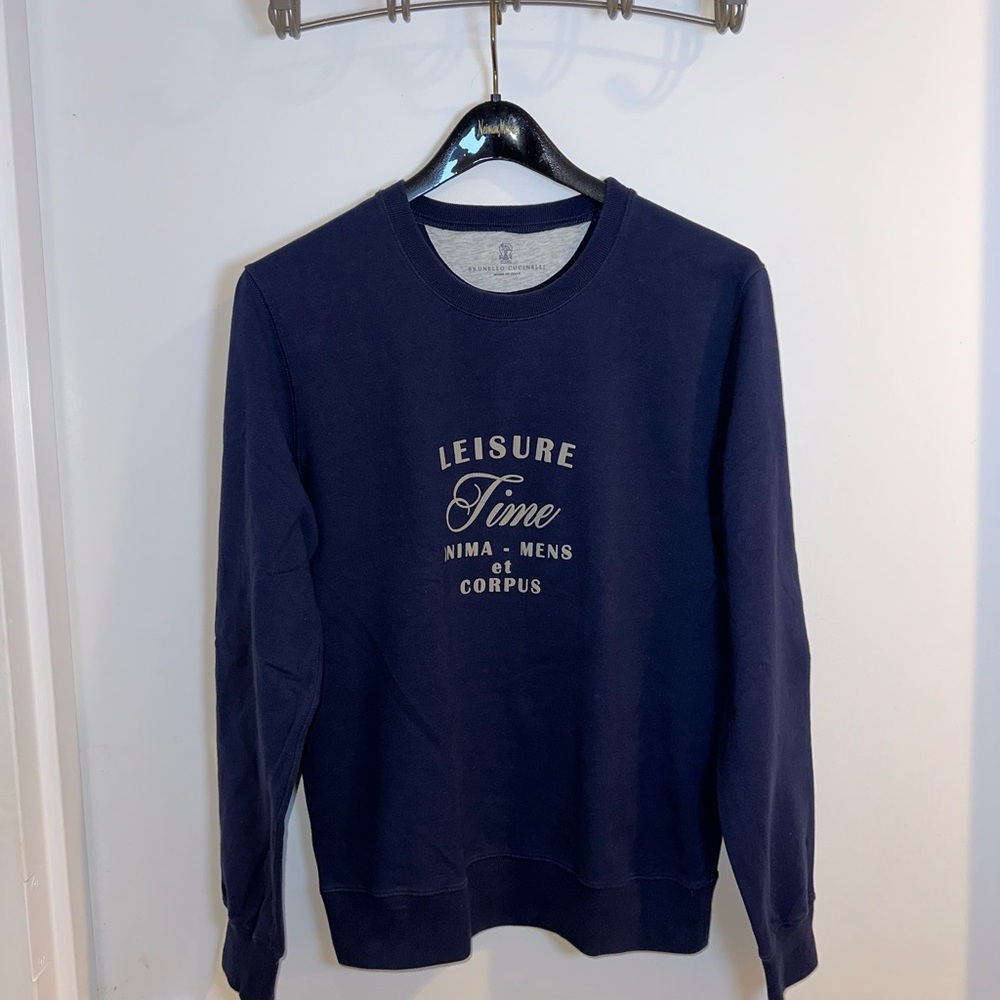 Brunello Cucinelli Men's Navy Crewneck Sweatshirt